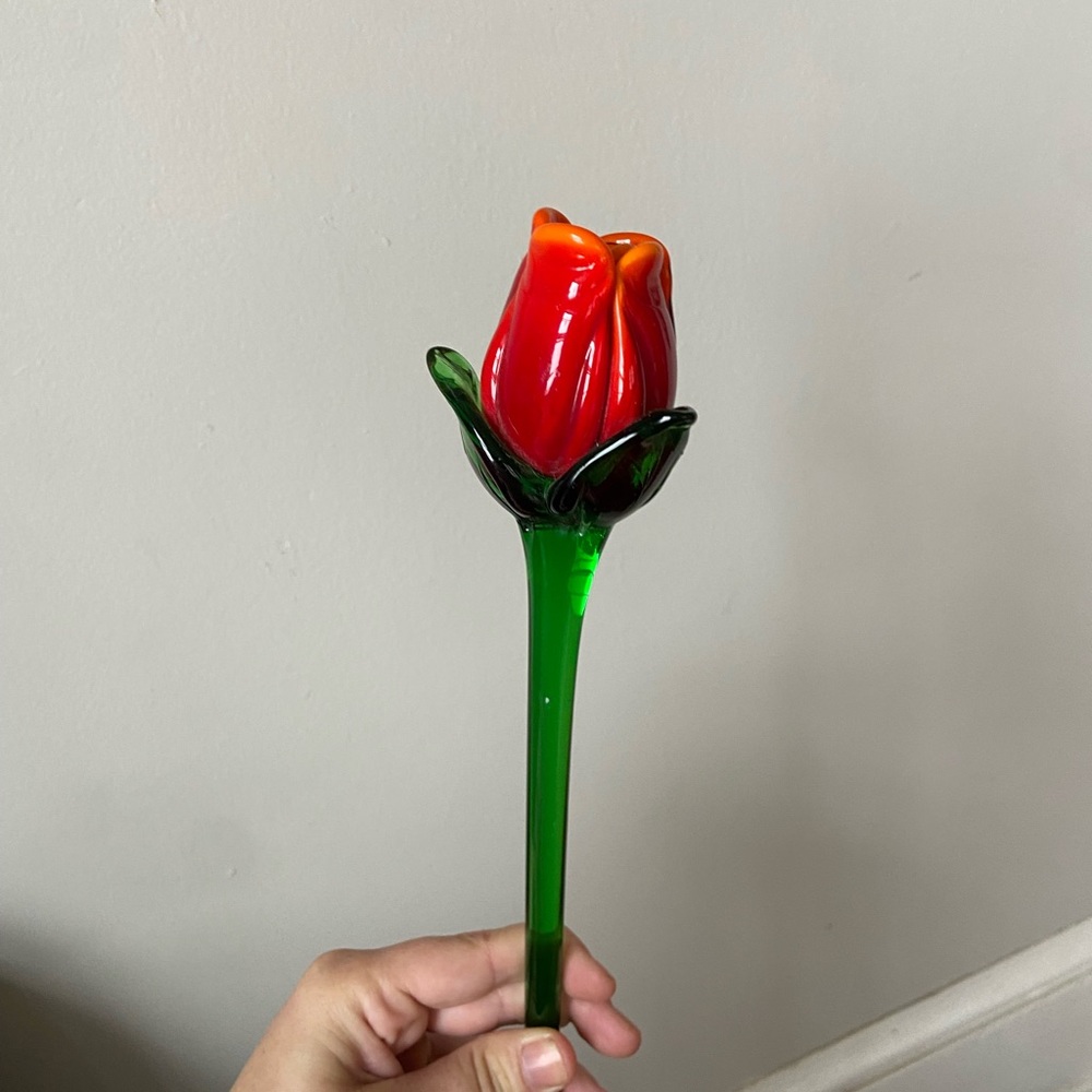 Vintage hand blown glass rose long stem